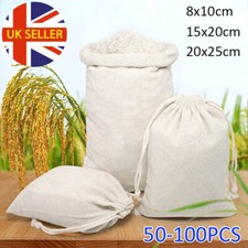 50/100 Cotton Drawstring Bags Muslin Calico Bag Tote Snack Gift Sachet Bag Pouch