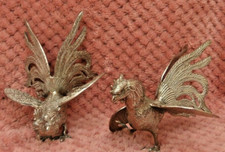 Pair Cockerel figurine Vintage Table Decor silver Tone Metal Roosters