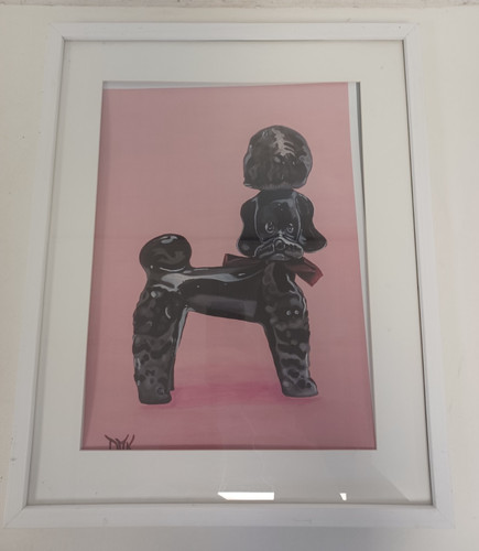 Black poodle art print white - black,