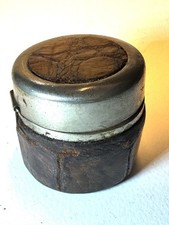 Rare Victorian Crocodile Leather Travelling Inkwell with Metal Lid, c1890s