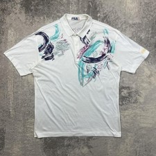 Vintage 90s Fila Tennis Polo Shirt XL Mens Short Sleeve White Graphic Print Logo