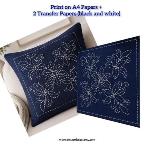 Lily flowers sashiko pattern - flowers,