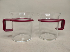 Pair Vintage BODUM Espresso Lingo Coffee Tea Mug Cup Glass Red Handles Rare