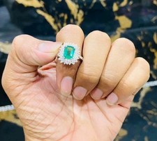 Natural   4 Ct Zambian Emerald Diamond Ring in Solid 18K White Gold Wedding Ring