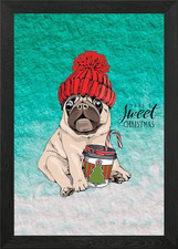 Adorable Beige Puppy Pug Framed Wall Art Poster Canvas Print Picture