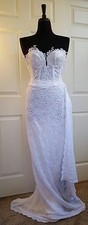 Pure White Corded Lace Sweetheart Corset Wrap Skirt Dress Bridal Wedding Gown 