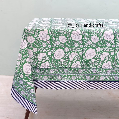 Green hand block printed - , table