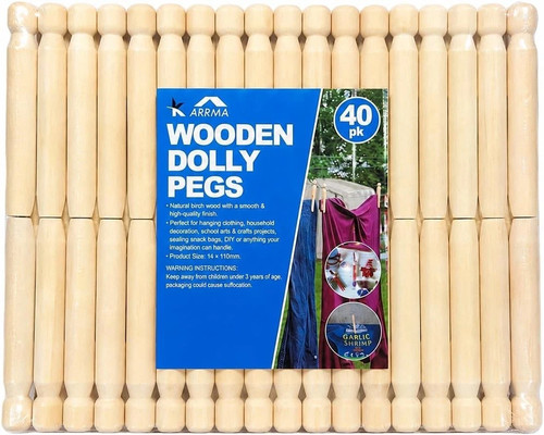 Wooden dolly pegs pack - wooden, 40