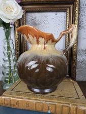 Belgium Pottery Jug – Drip Glaze Brown & Orange Pitcher c1960s