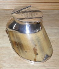 Edwardian Taxidermy 'The Brick' Horse Hoof Inkwell Silver Hinged Top & Horseshoe