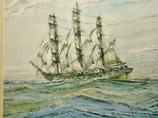 Clipper ship Noah iii Print of pen & wash signed framed glazed large 25" x 21"