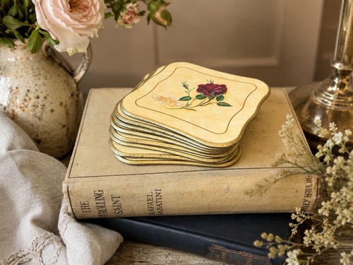 Vintage tea rose - tea, coasters