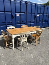 Vintage Rustic Dining Kitchen Farmhouse Pine Table & 6 Chairs Cash On Collection