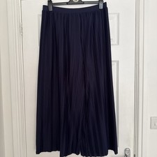 George Ladies Pleated Wide Leg Trousers In Navy Blue Size 16