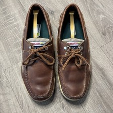 Sebago Docksides Brown Leather Boat Shoes UK 10.5 Moc Toe Deck Casual Loafers