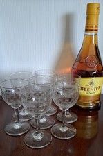 Antique Victorian Etched Glasses x7 Port or Sherry  Greek Key Pattern VGC