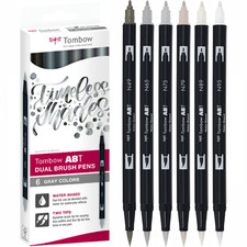 Tombow ABT Dual Brush Pen Set of 6 Grey Colours