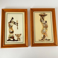 Original Hand Crafted African Butterfly Wing Collage Women & Child Framed 1970s