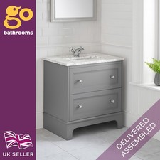 Grey Bathroom Vanity Unit with Marble Top Sink 2 Drawer Storage Classic 650mm
