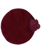 MONSOON Womens Knit Beret Hat One Size Burgundy Wool Classic Q338