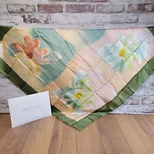 100% Silk Scarf Square Hand Painted Green and Peach Colours PierCarlo d' Alessio