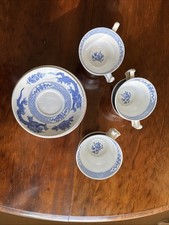 Booths Blue Dragon Cups & Saucers x3 Duos – Vintage English China – Blue & White