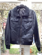 Black Leather Mens Biker Style Jacket Size L Full Circle