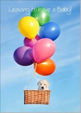 Doodlecards Leaving to have a Baby Card Floating Golden Retriever Puppy