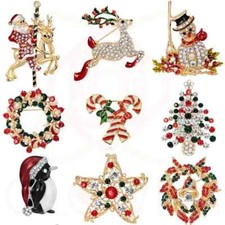 Christmas Brooch Badge Rhinestone Crystal Enamel Brooch Pin Xmas Tree Santa Gift