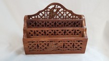 Wooden Carved Letter Mail Holder Desk Organiser Vintage Design 26x9x20cm