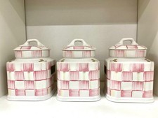Pink White Check Tea Coffee Sugar Jar Air Tight Container Fine Bone China