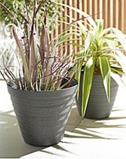 2 x Grey Stone Textured Plastic Planters 310mm Diameter x 250mm Tall