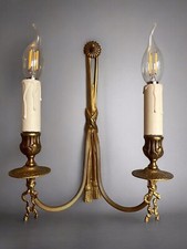 French Louis XVI Style Gilt Bronze Wall Lights Ribbon & Tassel Sconces