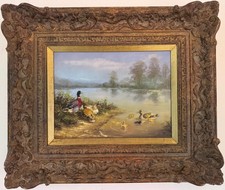 Antique oil painting pond