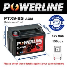 Replaces YTX9-BS Motorcycle Battery YTX9 AGM Motorbike Battery 12v 9Ah Brand NEW