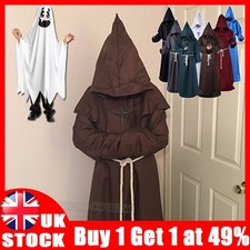 Adult Halloween Mens Monk Cosplay Robe Cloak Capes Friar Medieval Priest Costume