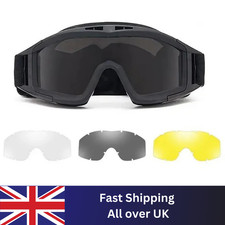 Airsoft Tactical Goggles 3 Lens Windproof Dustproof Glasses Shooting glasses UK