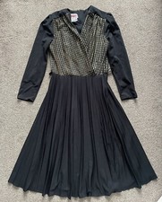 Vintage 80’s Dynasty/Dallas Style Black and Gold Pleated Dress Size Approx 12