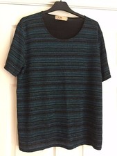 Edinburgh Wool sz16 Sparkle & Stripes Top Short sleeves stretchy peacock colours