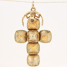 Vintage Gold Silver Masonic Ball Pendant Folding Orb Cross Engraved Freemason