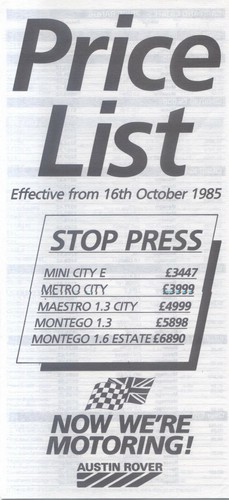 Austin rover price list - austin,