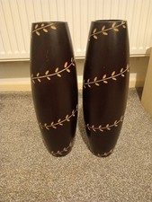 Pair of wood effect sprig vases, 40cm high