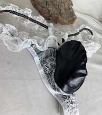 French Maid inspired XL Posing Pouch Panties with white frilly lace detailing.