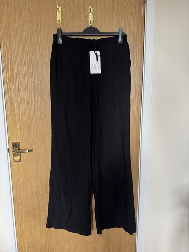 Zara black crinkle wide - crinkle, wide-leg