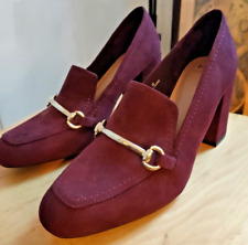 Marks & Spencer Woman's Burgundy  Suede Platform Shoes Gold Bar Size 6 UK
