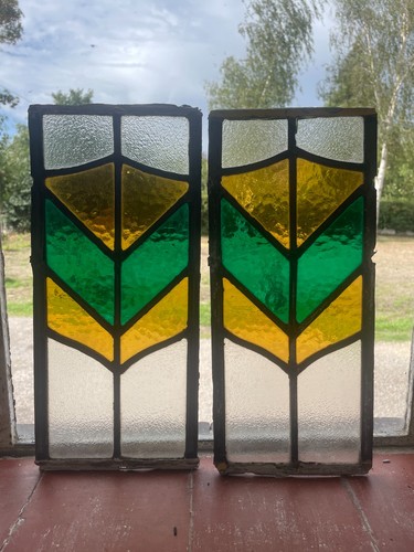 Pair art deco stained glass - art,