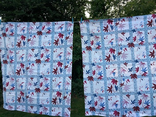 Pair vintage barkcloth - of,