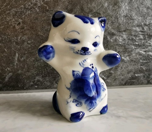Vintage gzhel porcelain cat - vintage,