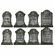38CM GRAVE TOMBSTONE CUTOUTS - 4 DOUBLE SIDED - HALLOWEEN PARTY DECORATION