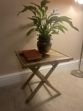 Vintage MCM Retro Bamboo Cane Bedside Side Table Foldable